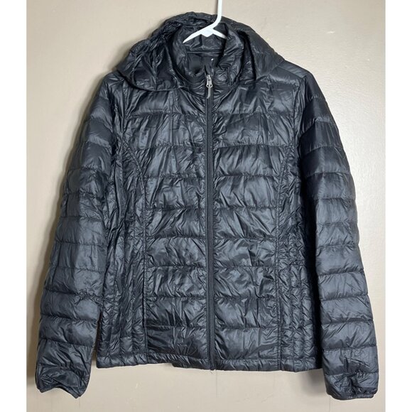 Heatkeep Jacket Black Puffer Hood Lightweight Quilted Winter Coat Womens S/M - Picture 3 of 12